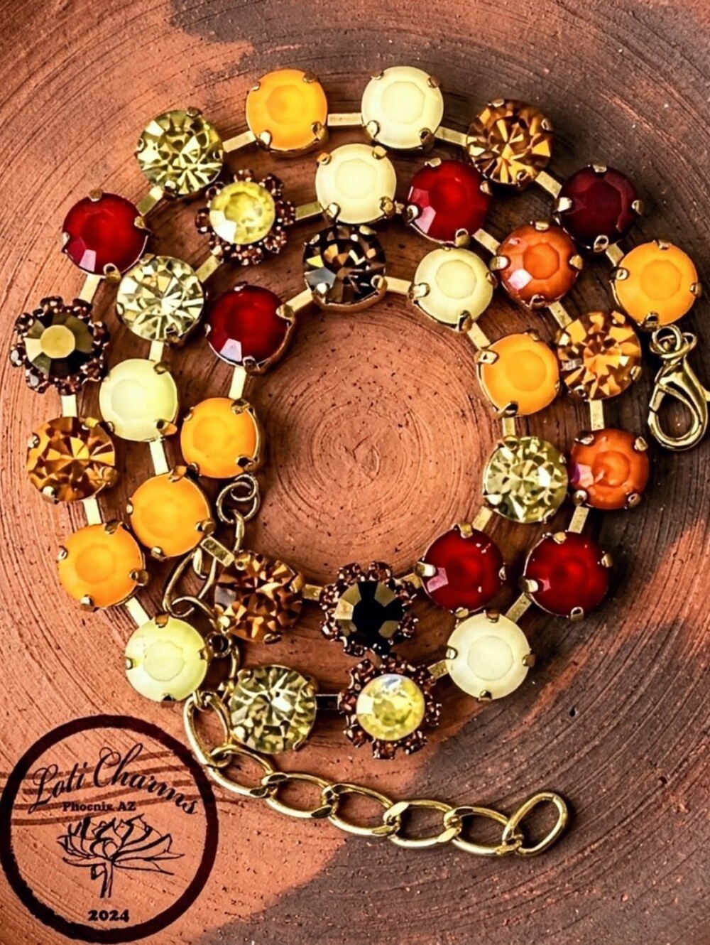 Autumn's Harvest Punch Orange, Yellow, Red Swarovski Crystal In Classic Necklace